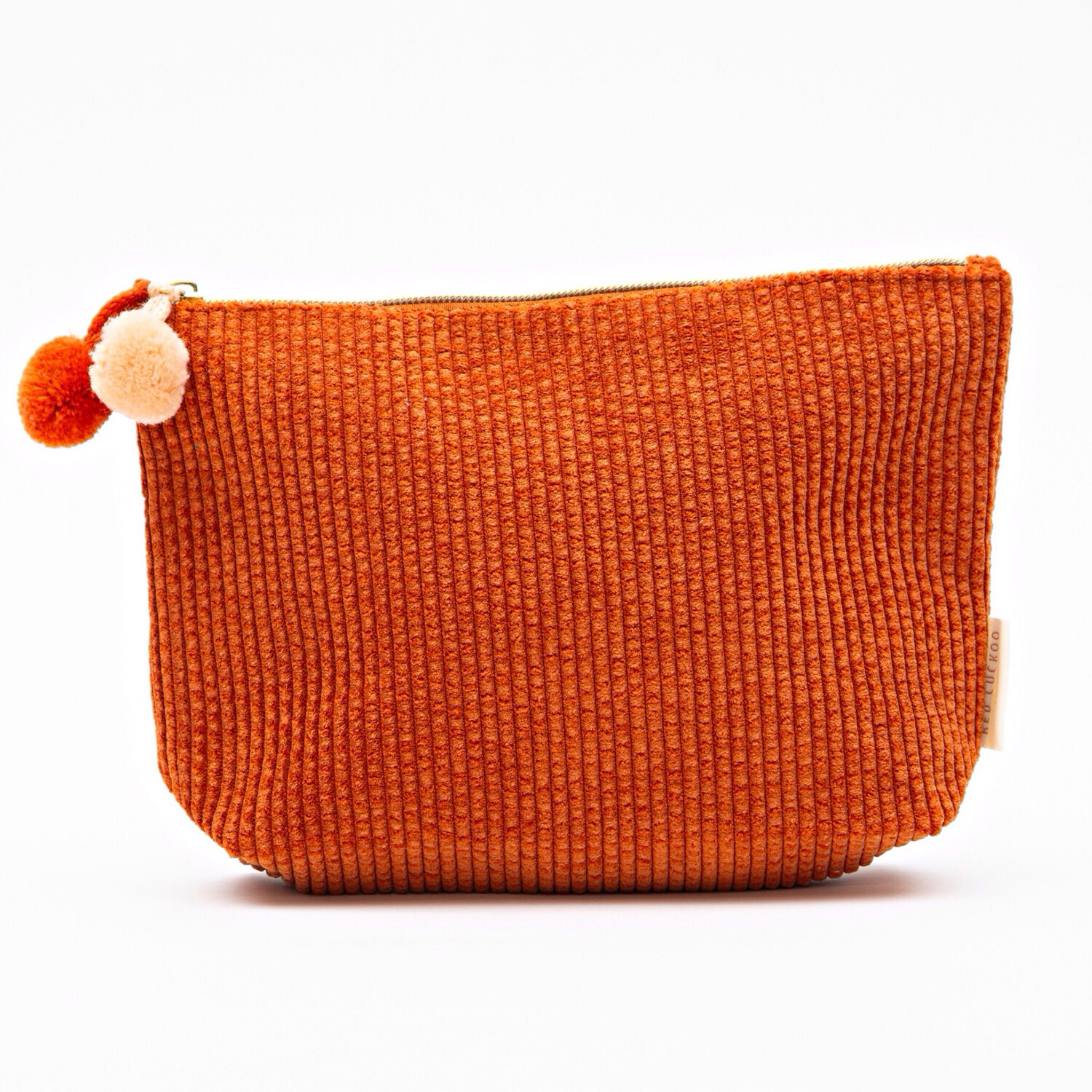 Burnt Orange Corduroy Pom Pom Cosmetic Bag - Medium