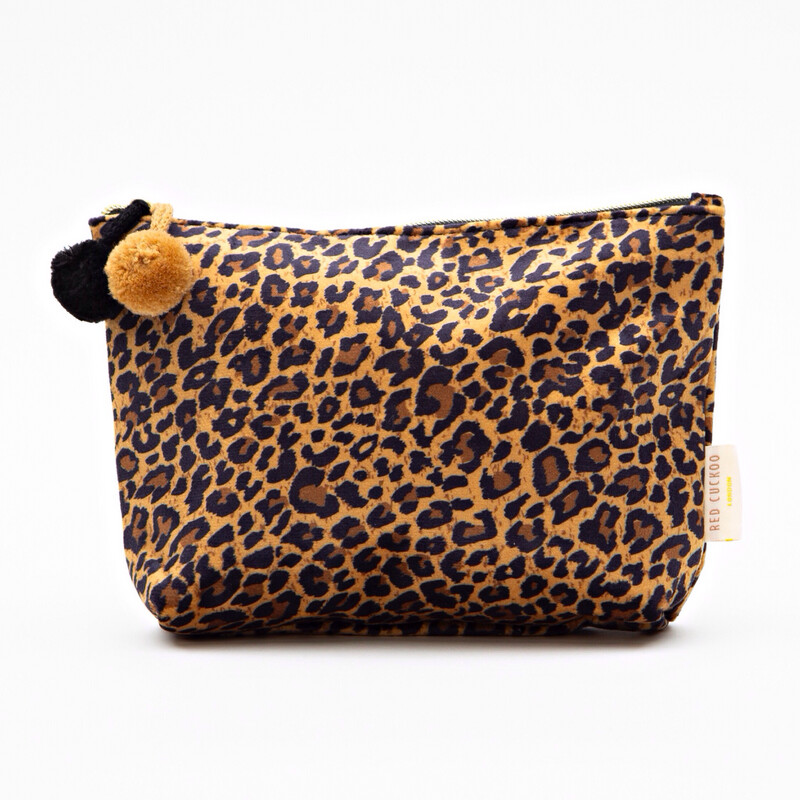 Leopard Print Pom Pom Cosmetic Bag - Medium