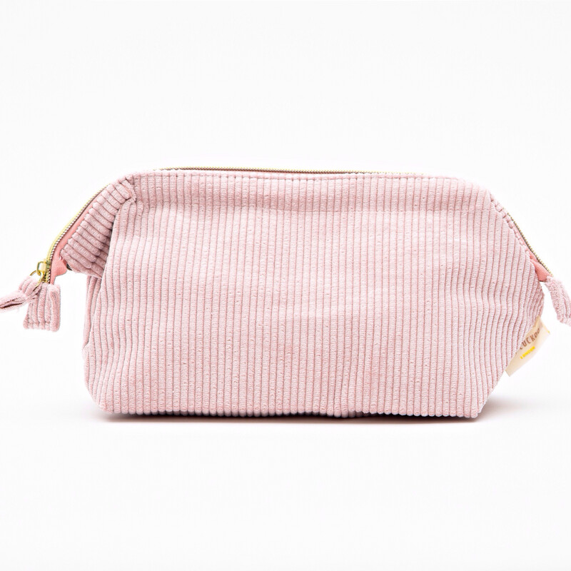 Pink Corduroy Cosmetic Bag - Large