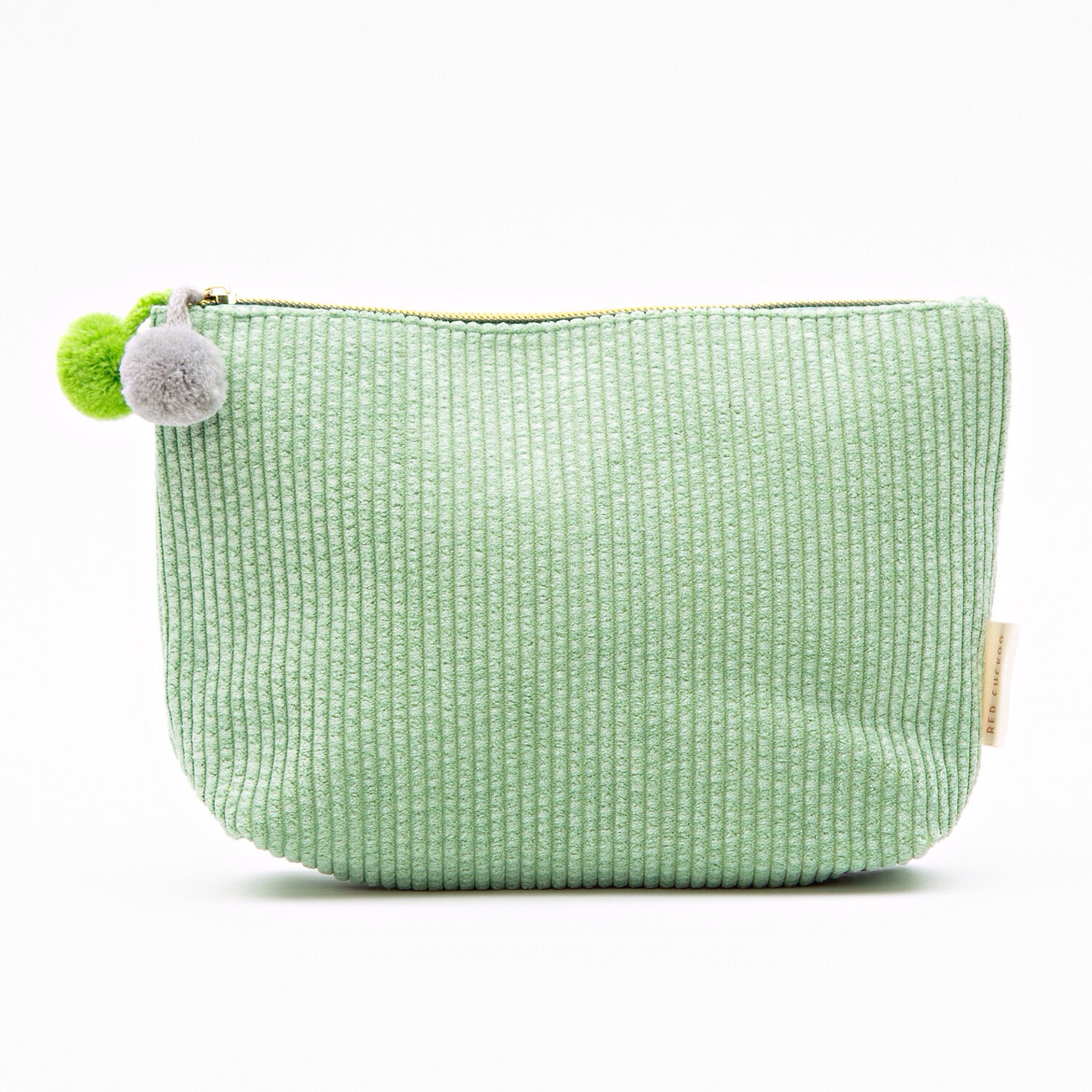 Light Green Corduroy Pom Pom Cosmetic Bag - Medium