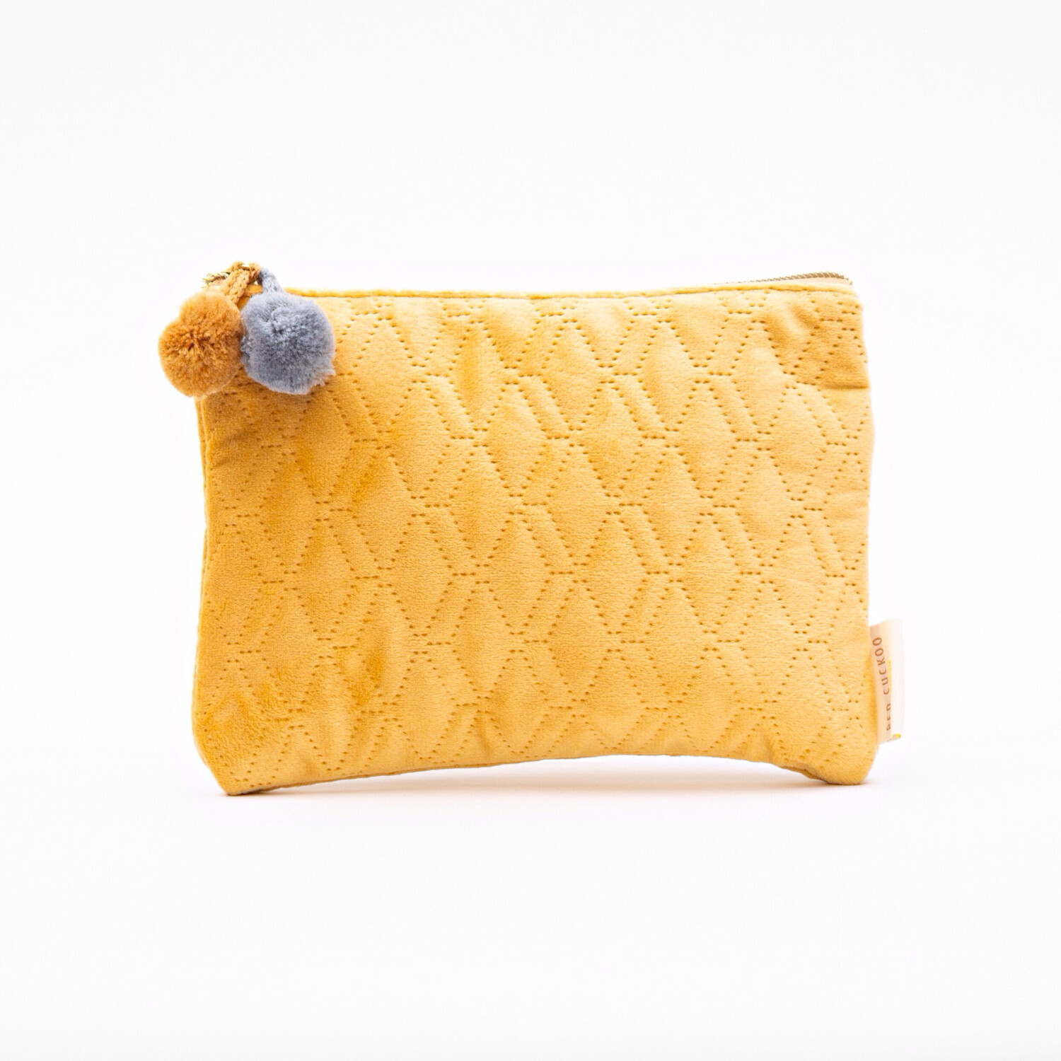 Mustard Quilted Pom Pom Cosmetic Bag - Small