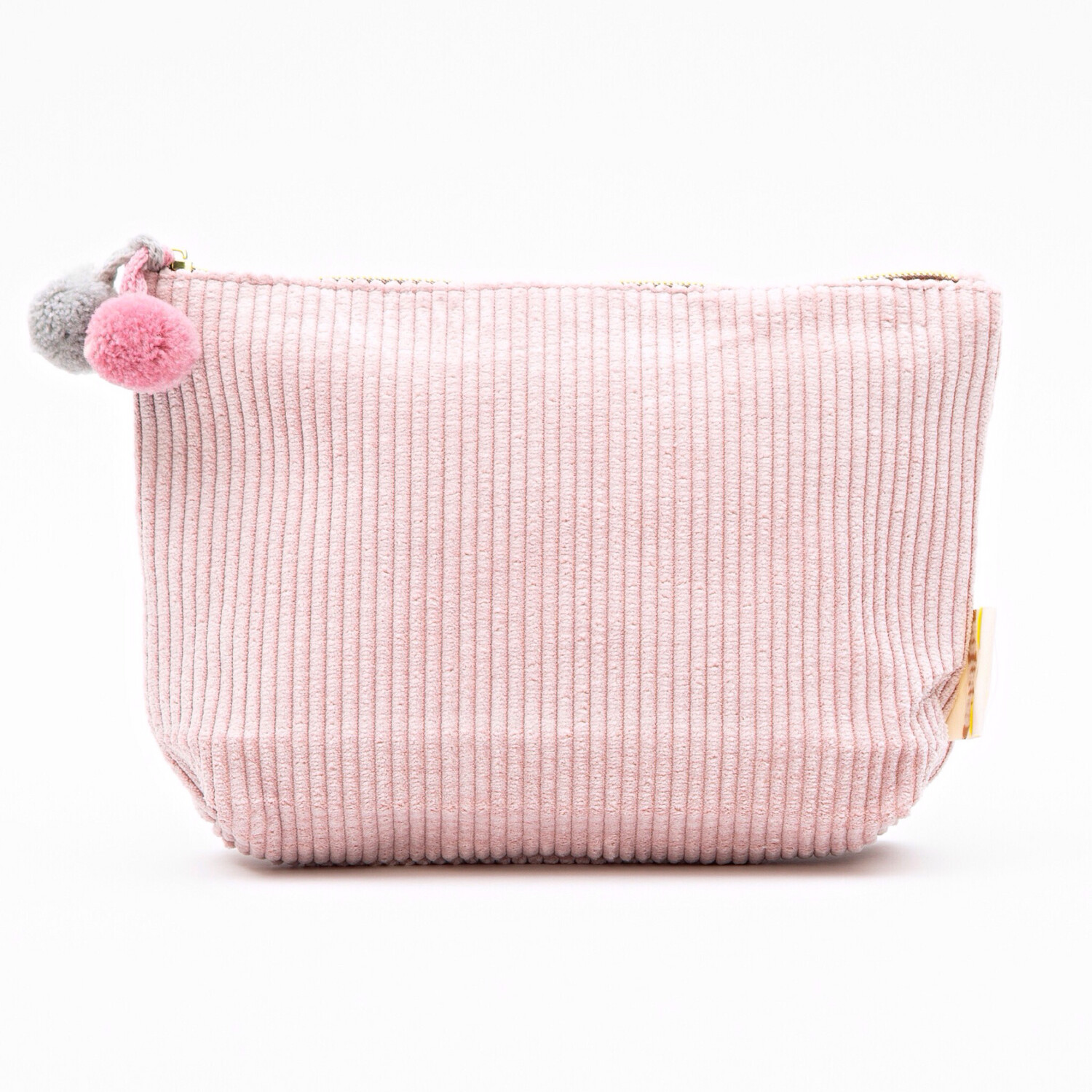Pink Corduroy Pom Pom Cosmetic Bag - Medium