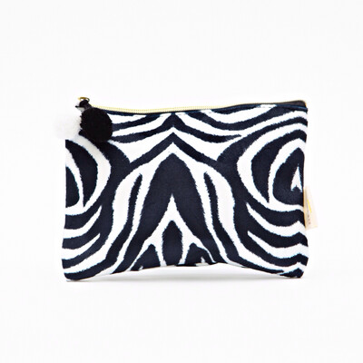 Zebra Print Pom Pom Cosmetic Bag - Small