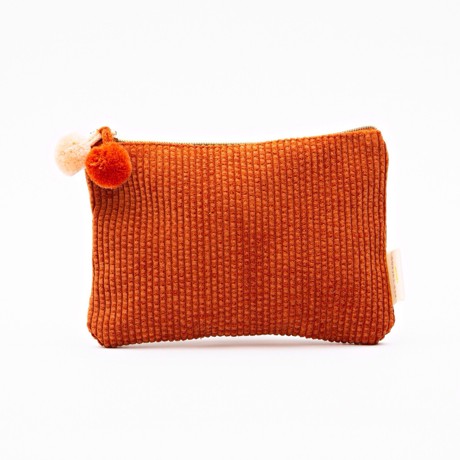 Burnt Orange Corduroy Pom Pom Cosmetic Bag - Small