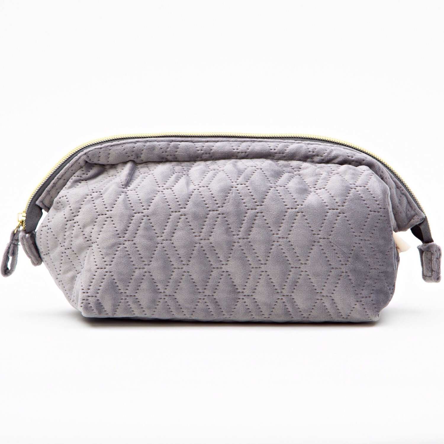 Grey Quilted Cosmetic Bag - Large