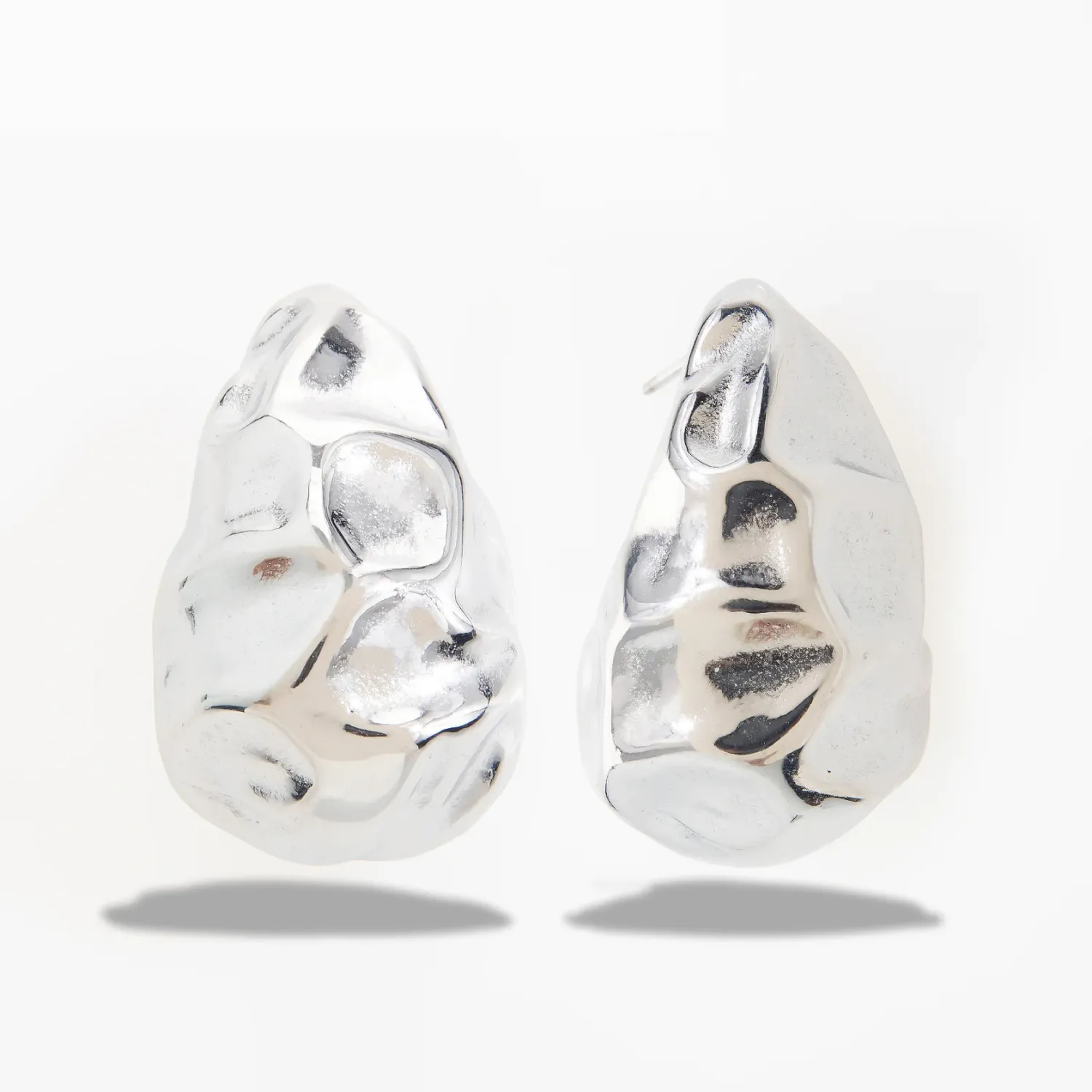 Hammered Teardrop Earrings - Silver