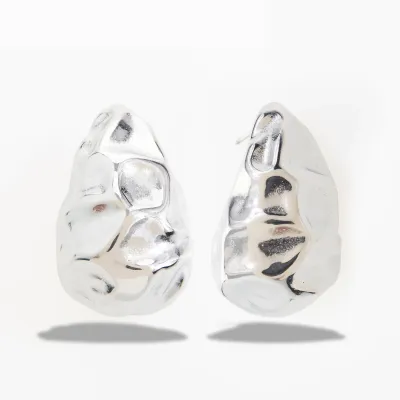 Hammered Teardrop Earrings - Silver