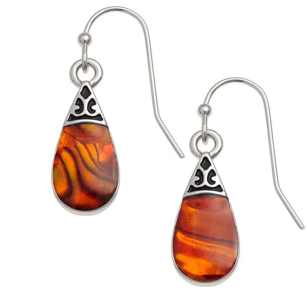 Amber Teardrop Paua Shell Earrings