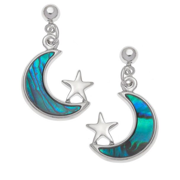 Moon And Star Paua Shell Stud Earrings
