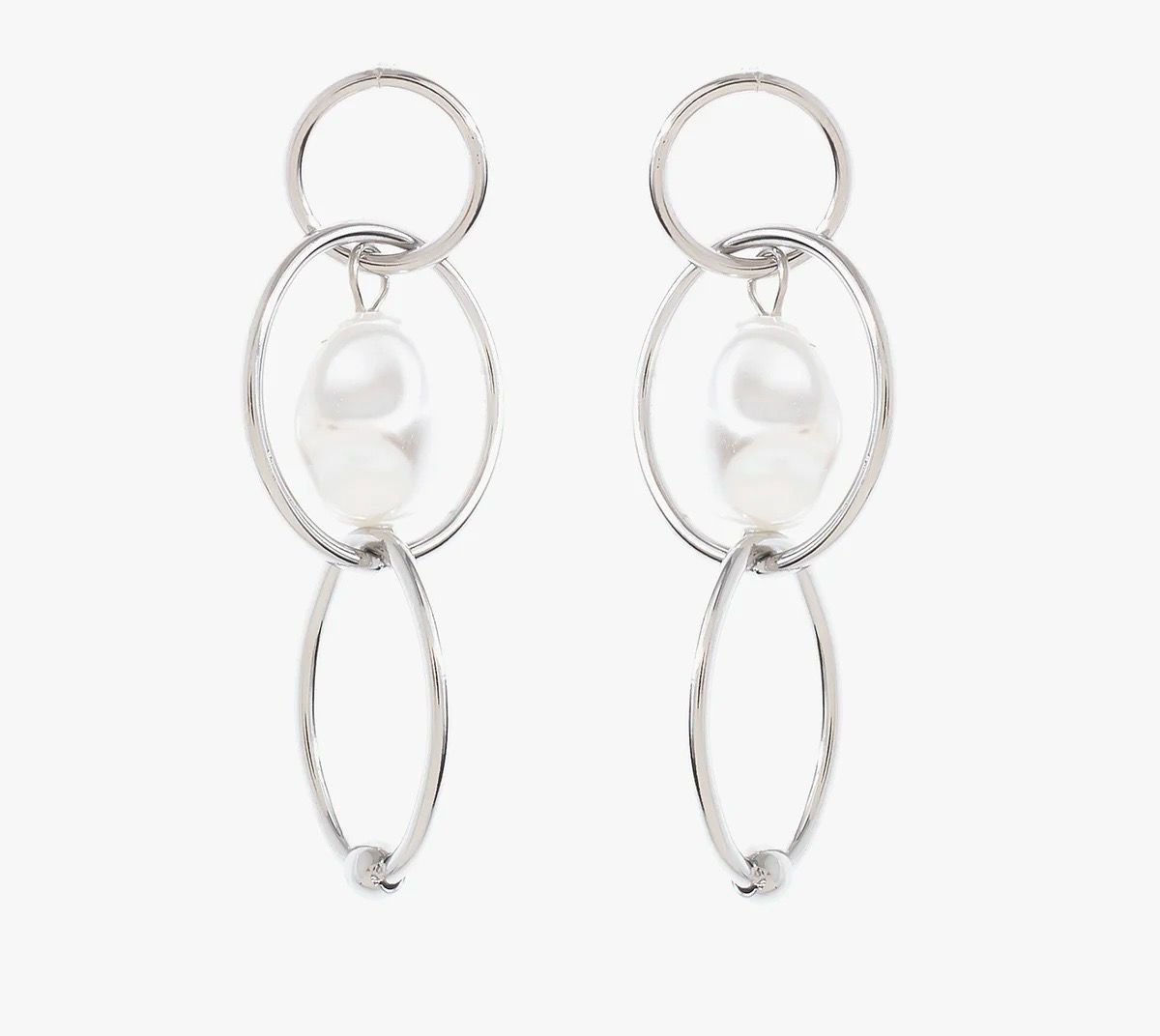 Pearl Loop Drop Earrings - Silver