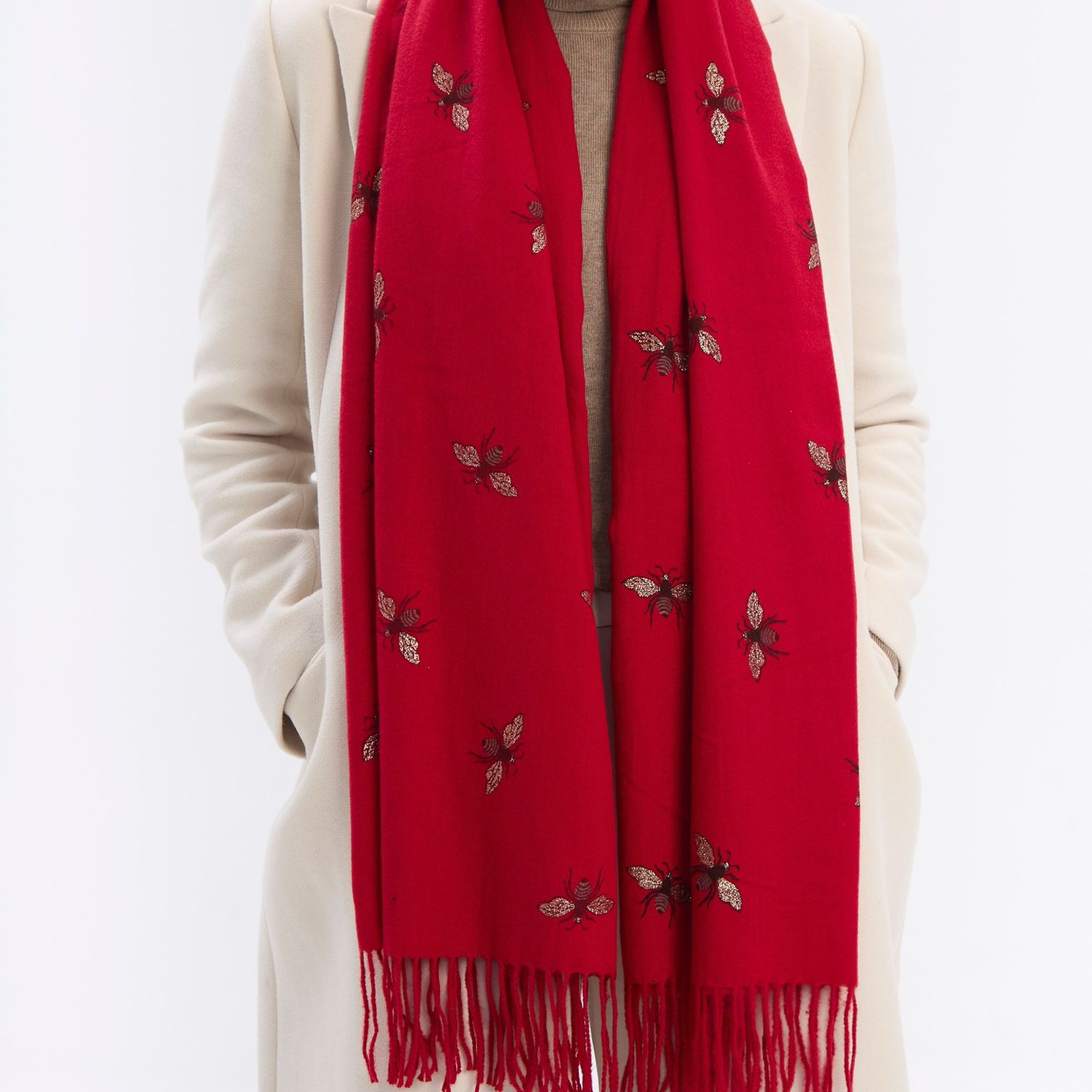 Medium Weight Bee Scarf - Red