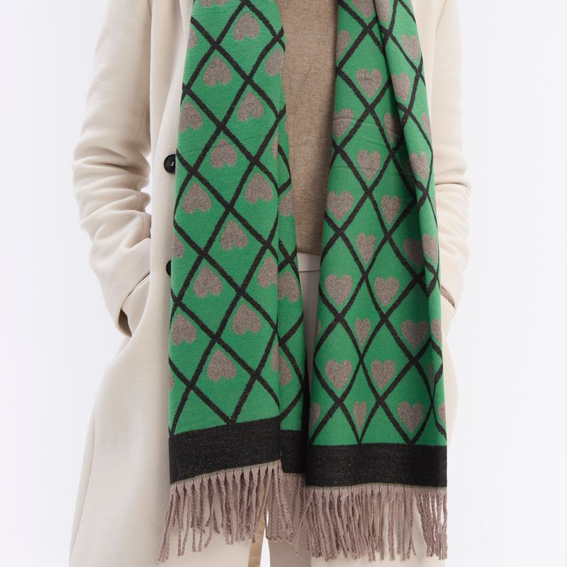 Medium Weight Heart Scarf - Green And Black