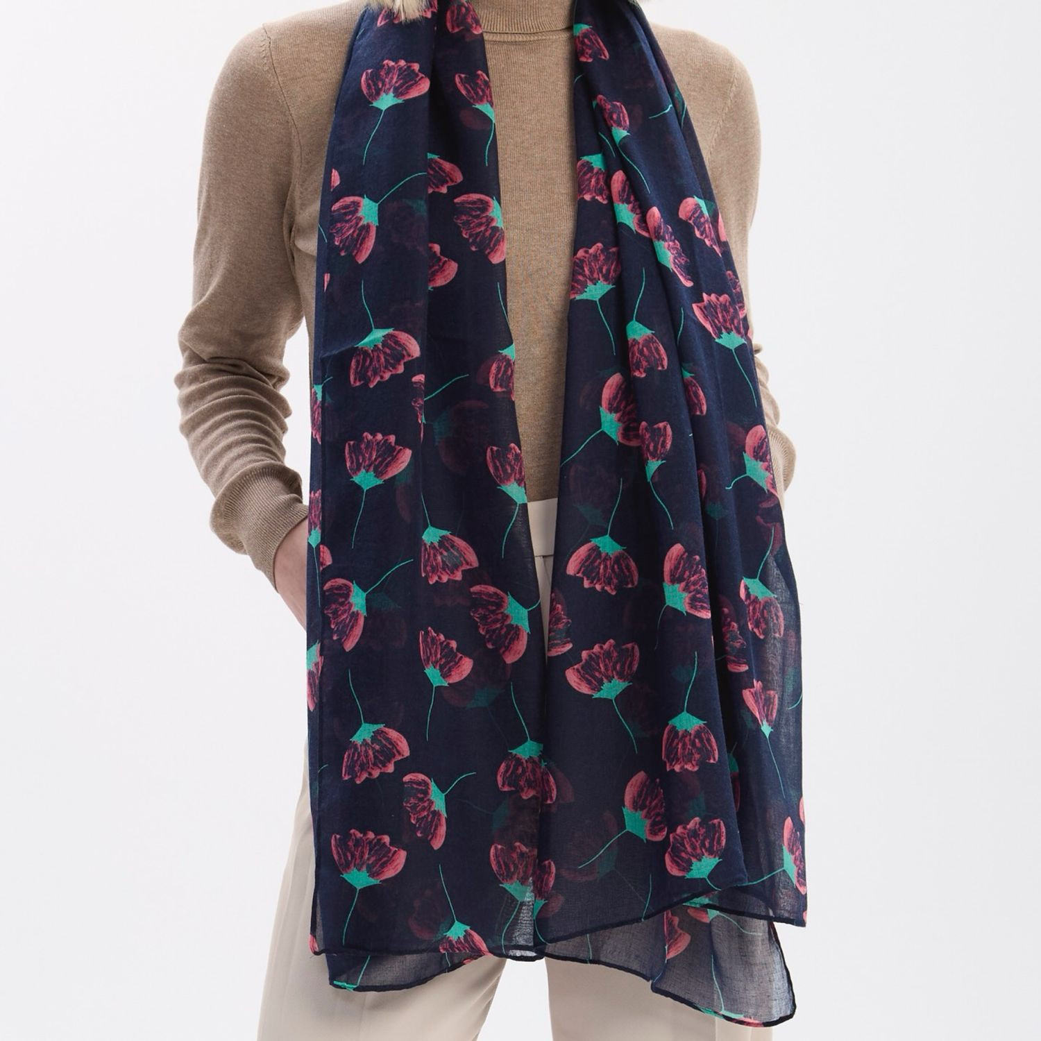 Pressed Flower Scarf - Navy