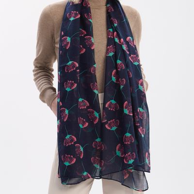 Pressed Flower Scarf - Navy
