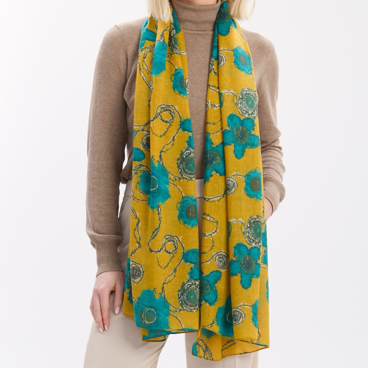 Mustard And Green Flower Scarf
