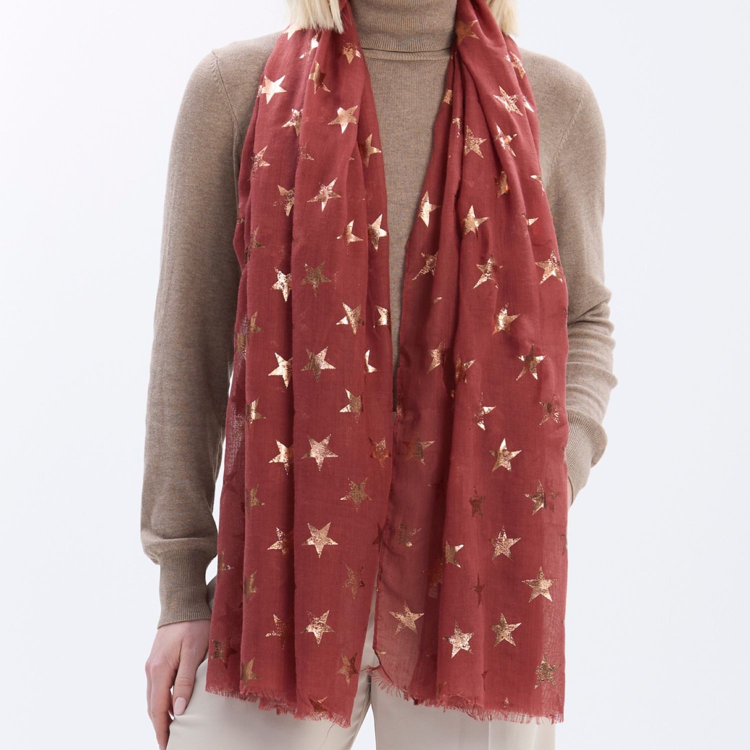 Foil Star Scarf - Burgundy