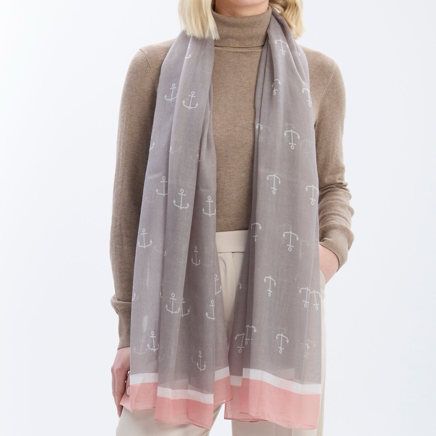 Anchor Scarf - Grey And Pink