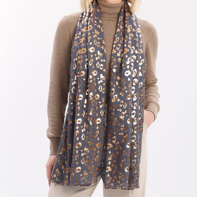 Foil Leopard Scarf - Grey