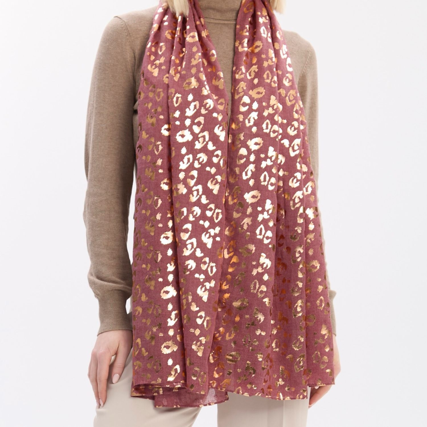 Foil Leopard Scarf - Burgundy