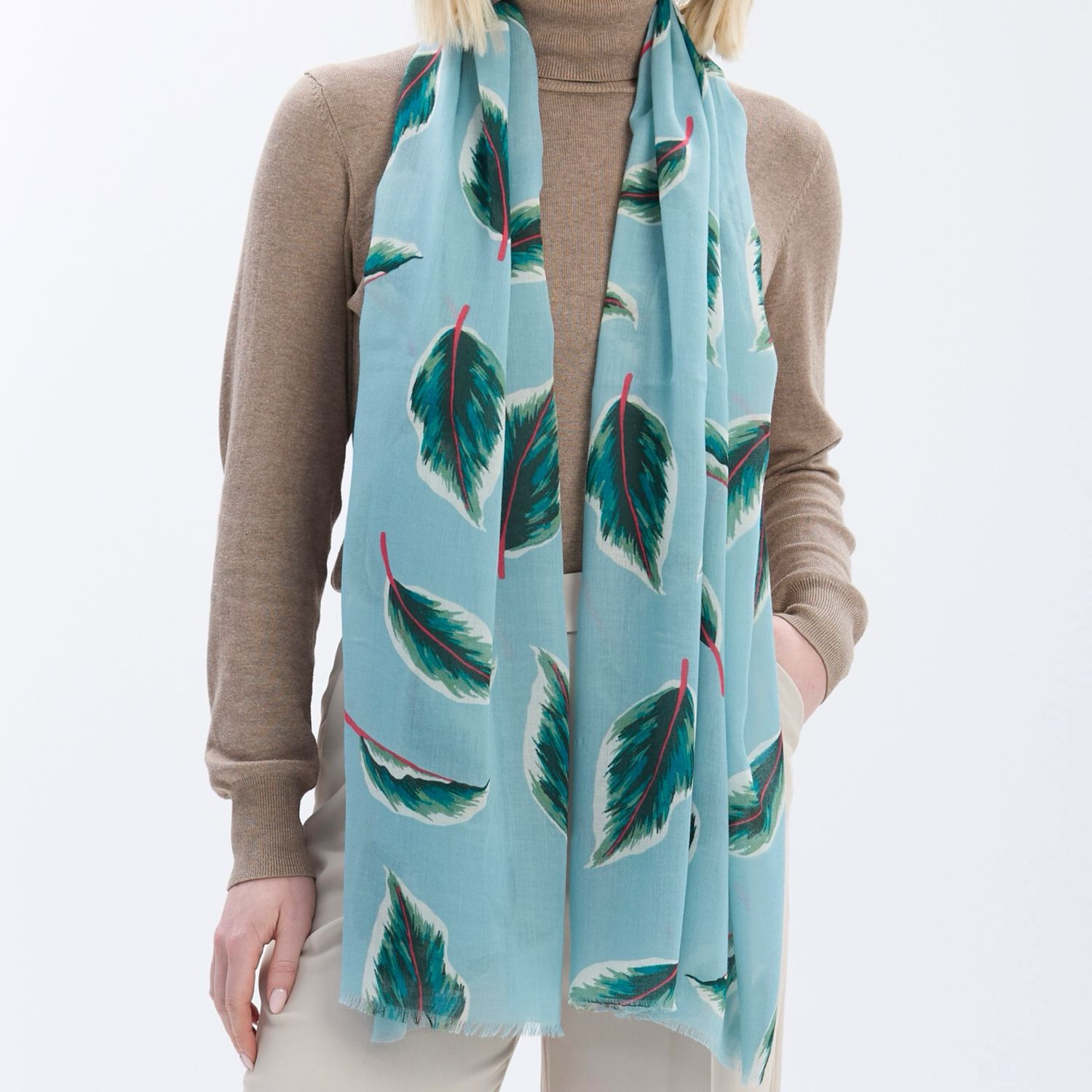 Tropical Leaves Scarf - Pale Blue