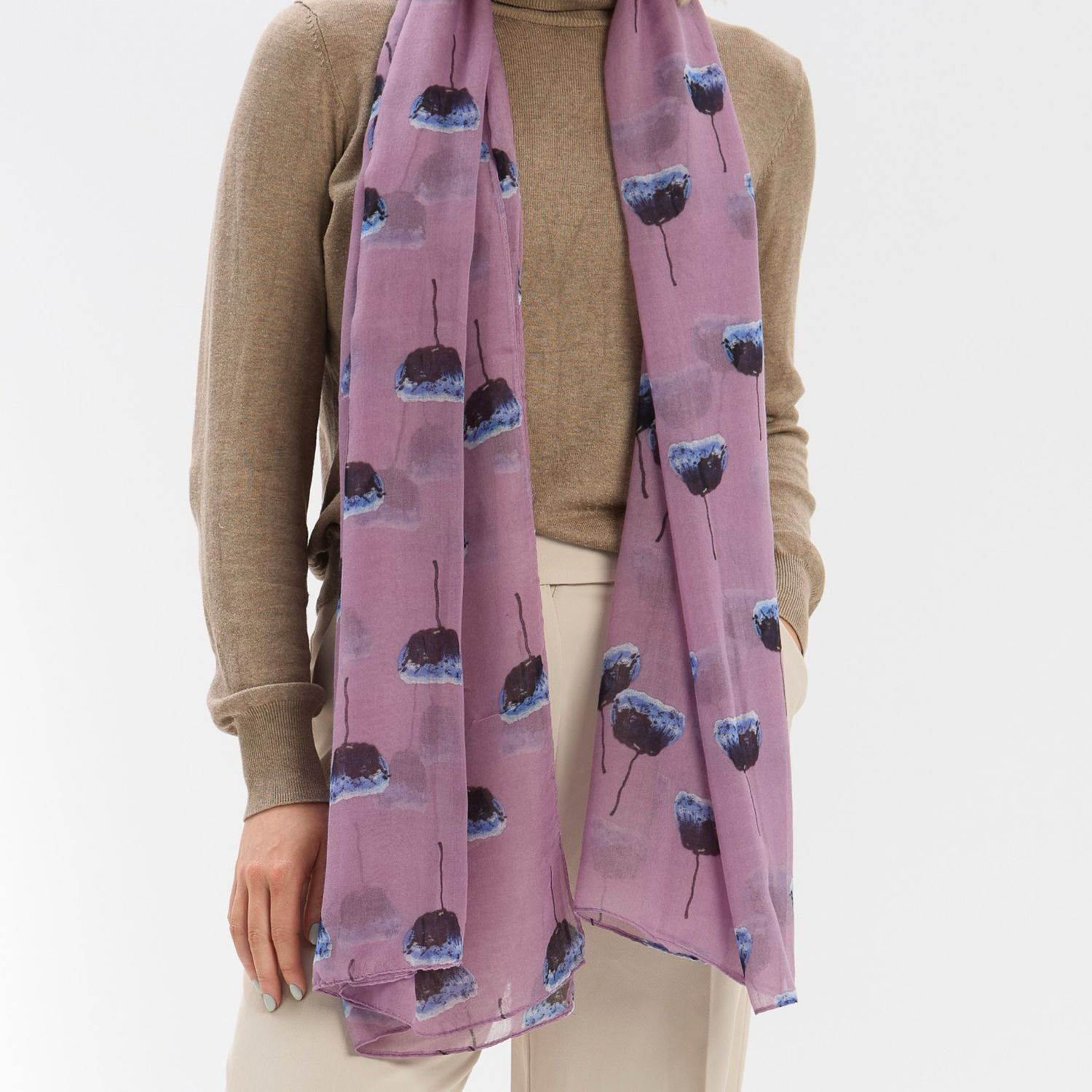 Pressed Flower Scarf - Purple