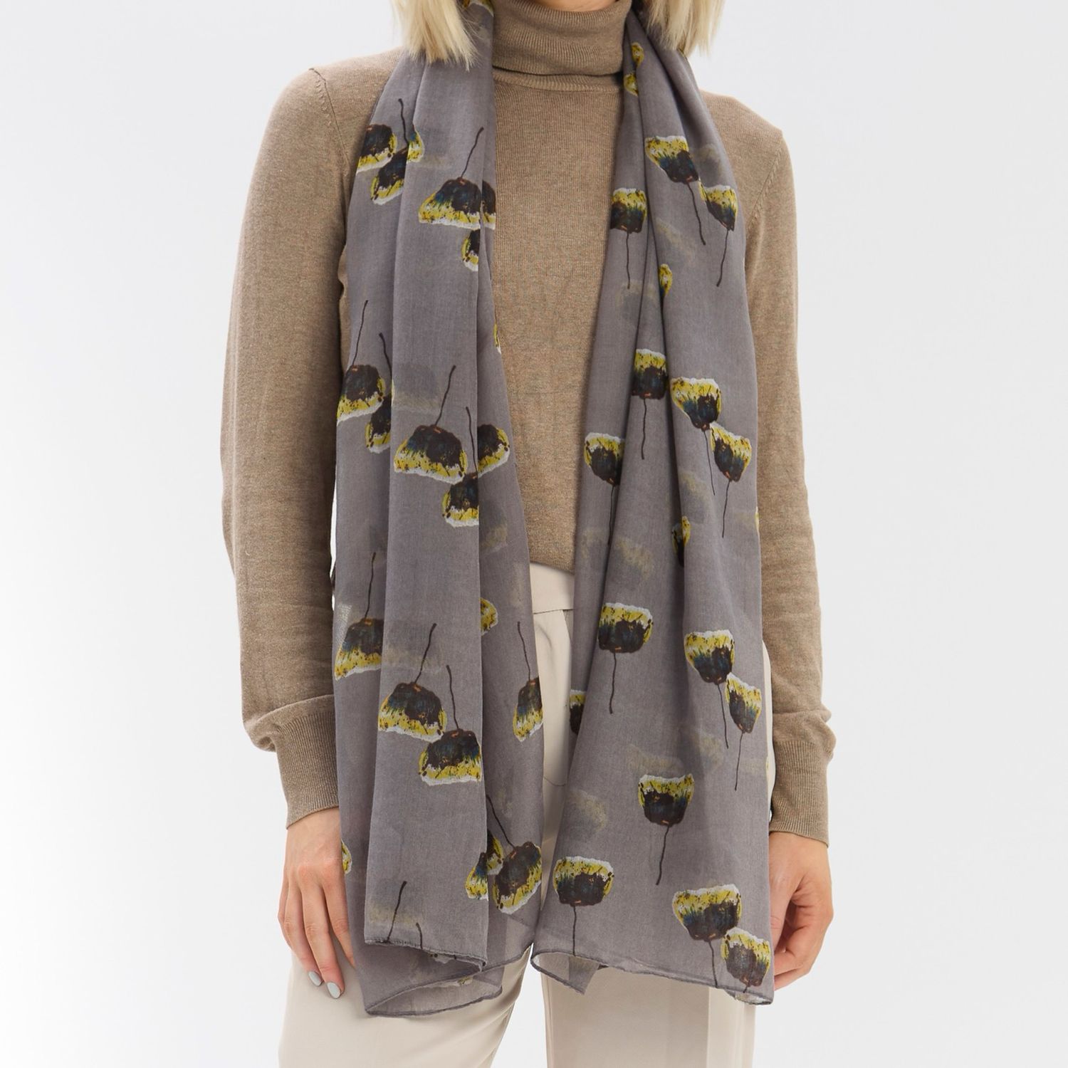 Pressed Flower Scarf - Grey