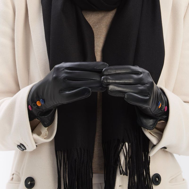 Leather Black Button Gloves