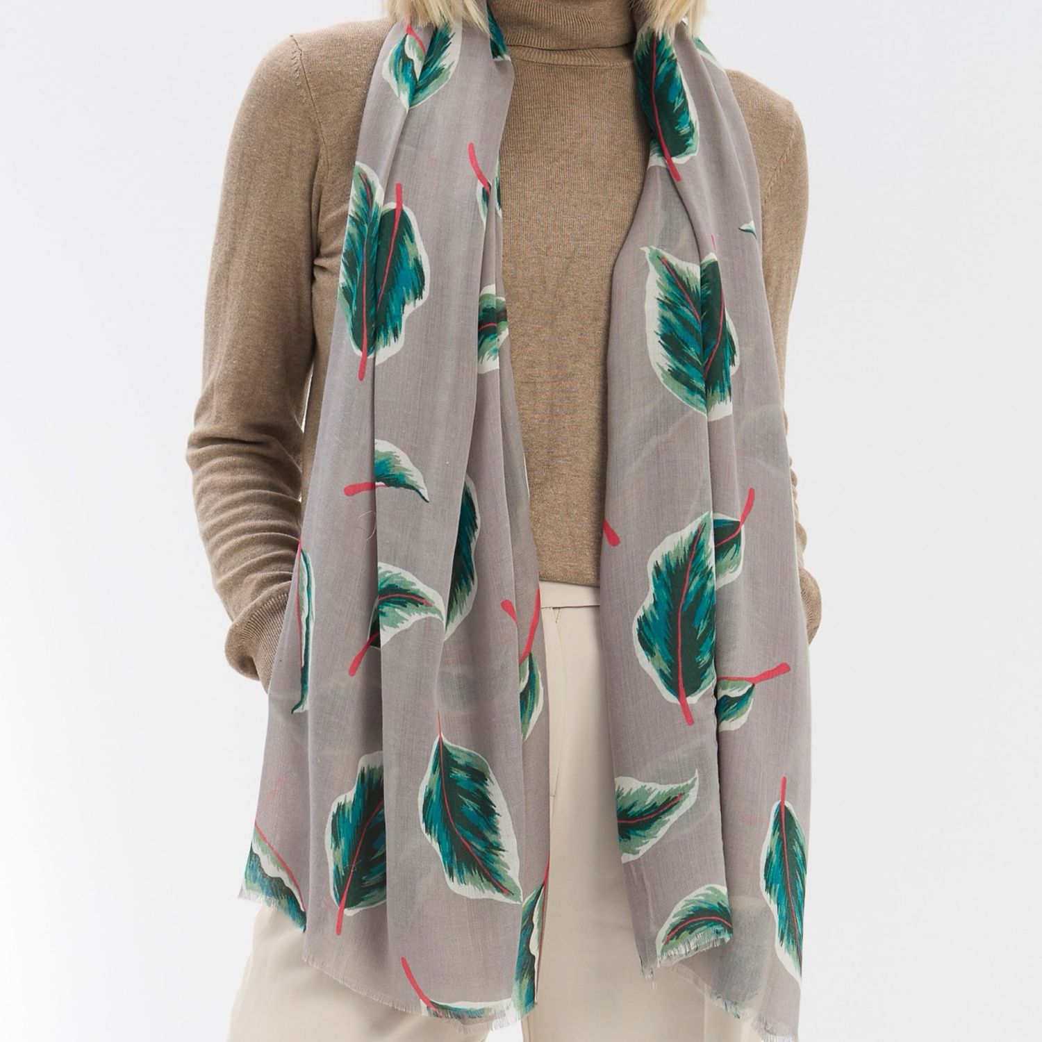 SPECIAL OFFER Tropical Leaves Scarf - Grey