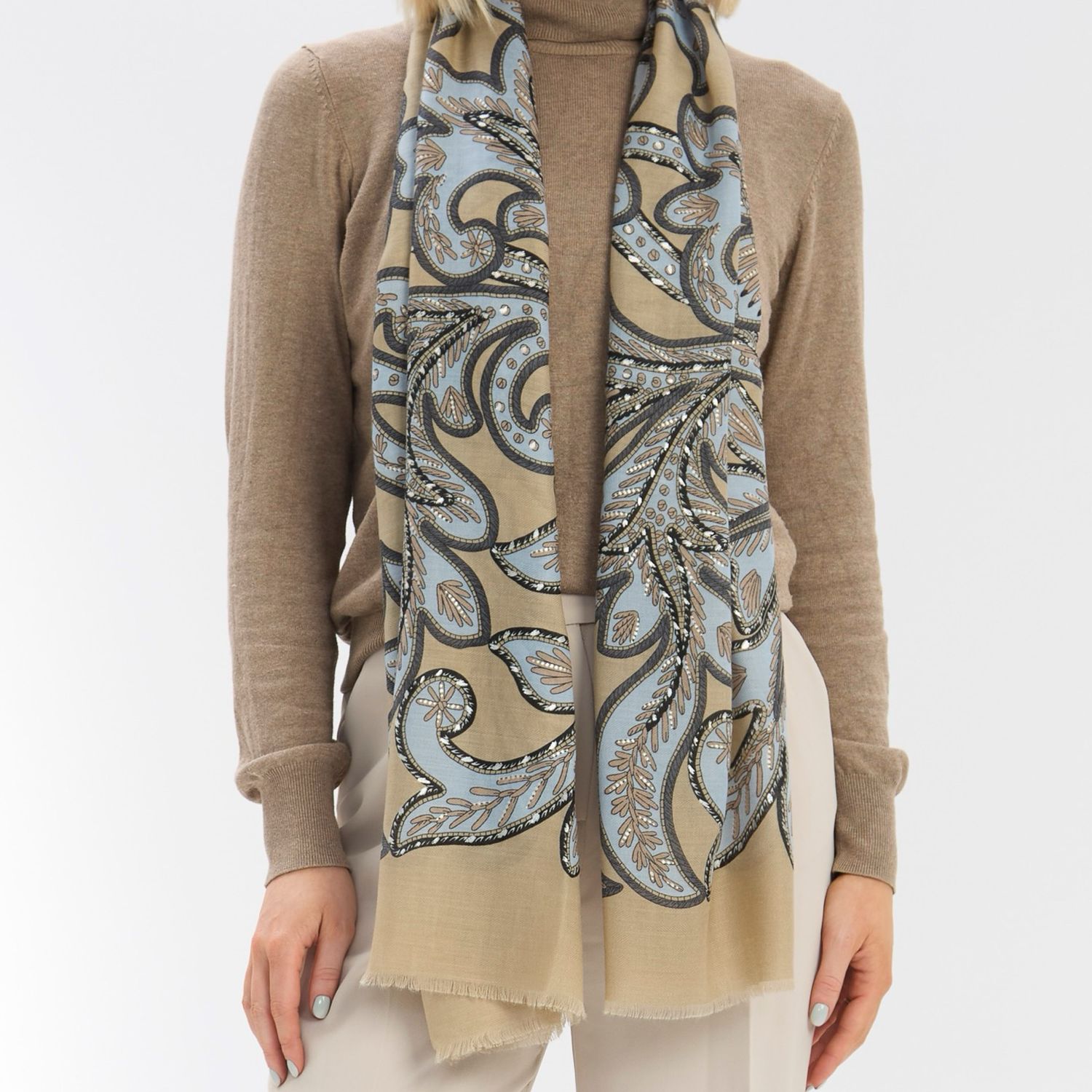 Beige Patterned Scarf