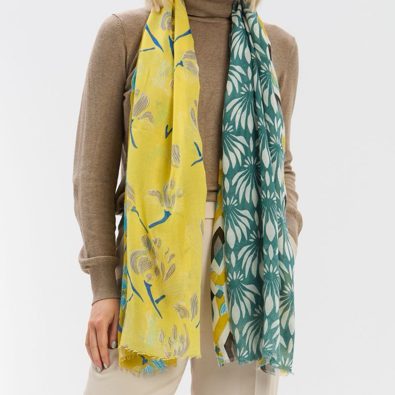 SCARF OF THE MONTH - Multi Pattern Scarf - Yellow And Green Tones