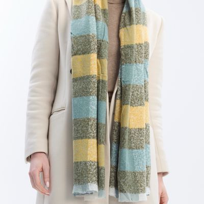 Medium Weight Check Scarf - Green And Yellow