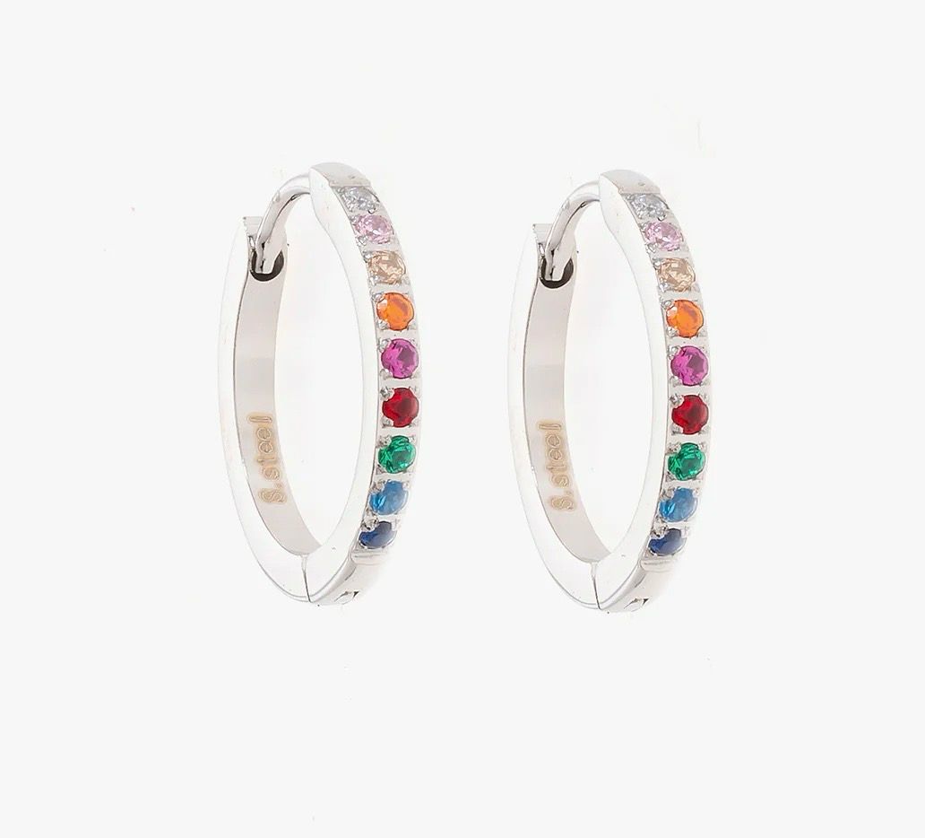 Multicoloured Huggie Hoops - Silver