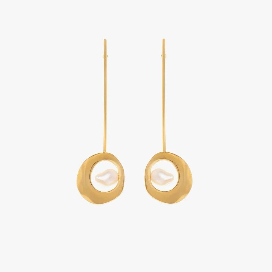 Long Pearl Drop Earrings - Gold