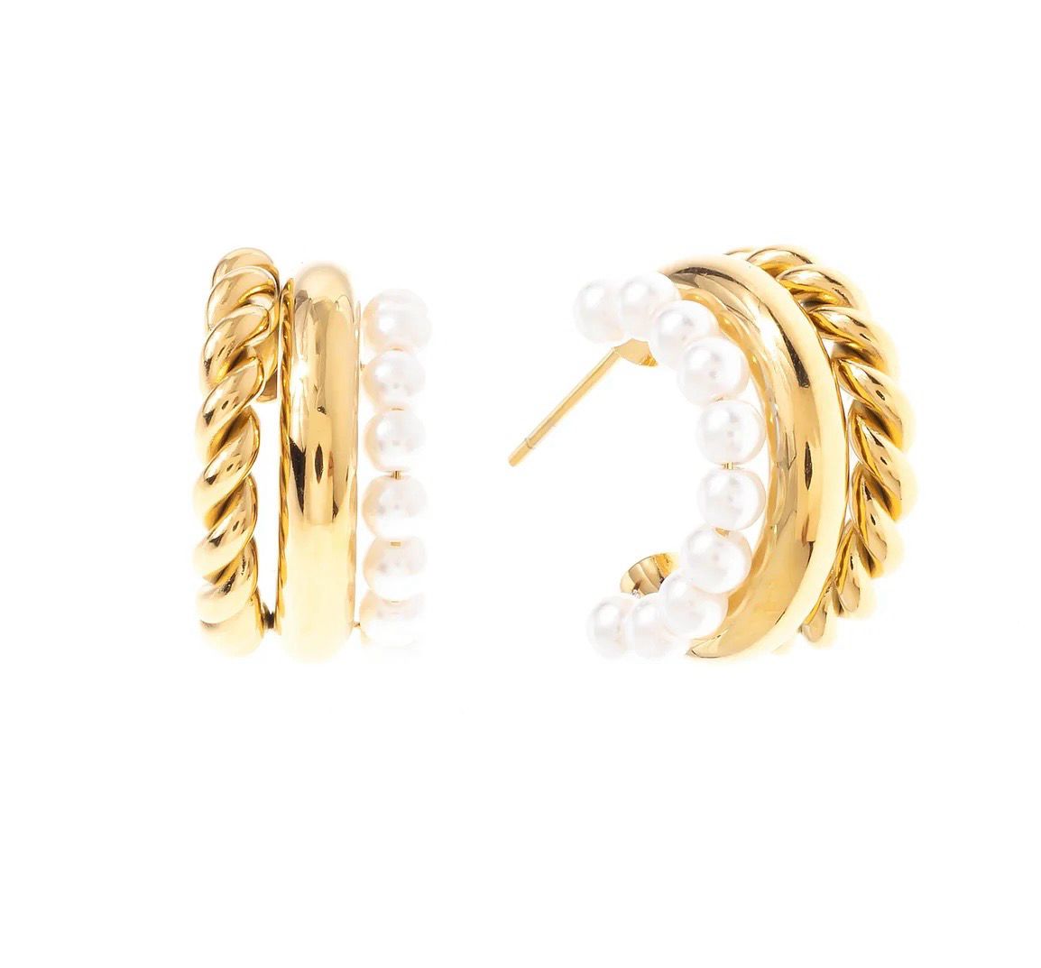 Pearl Hoops - Gold