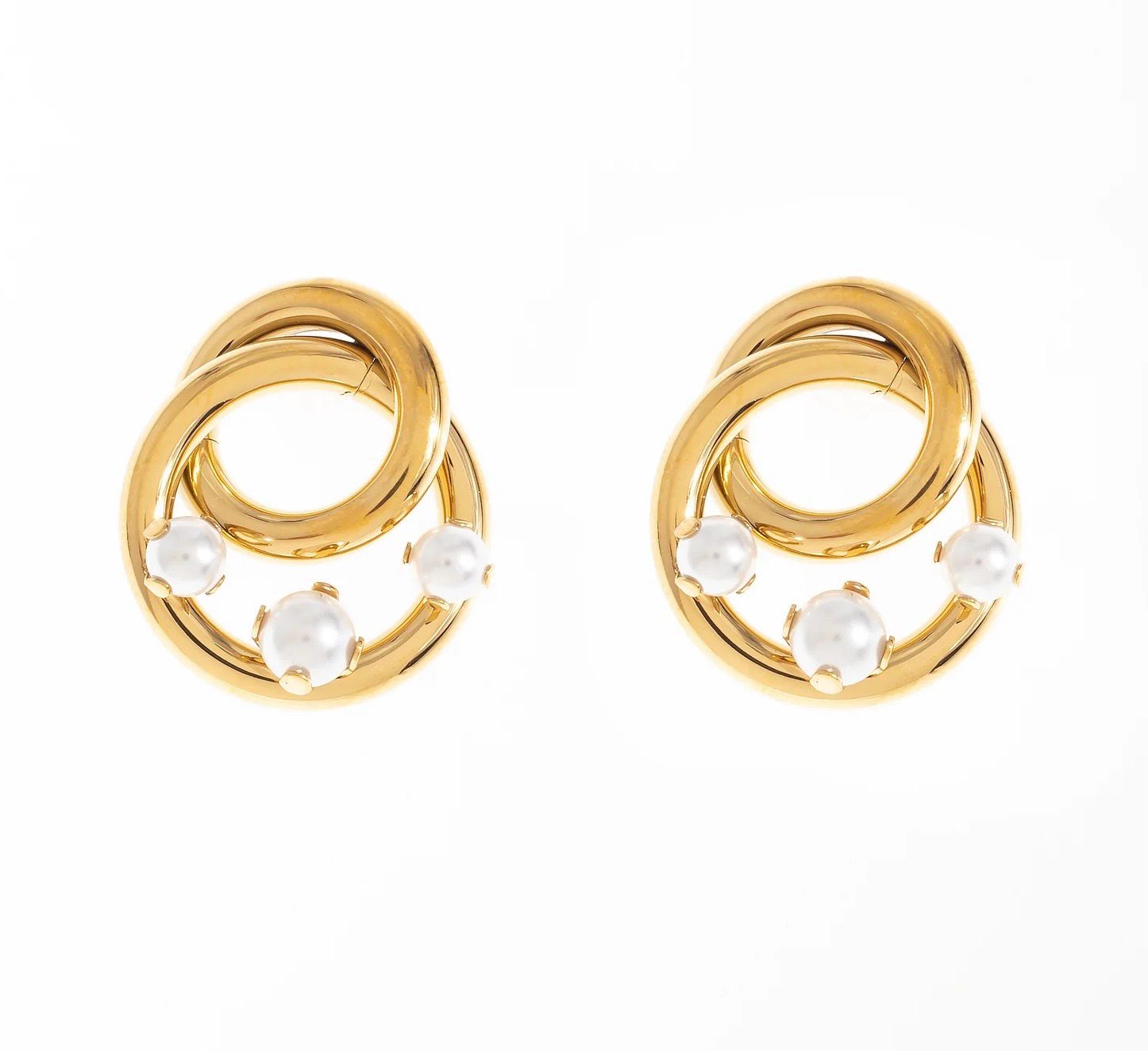 Contemporary Pearl Loop Earrings - Gold
