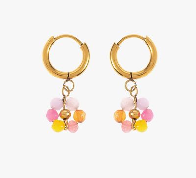 Flower Huggie Hoop Earrings - Pink Tones