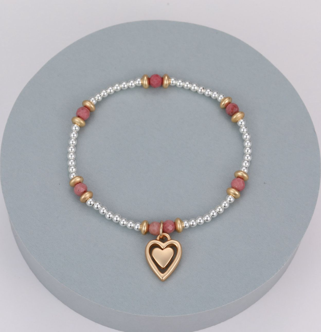 Pink Heart Bracelet- Gold