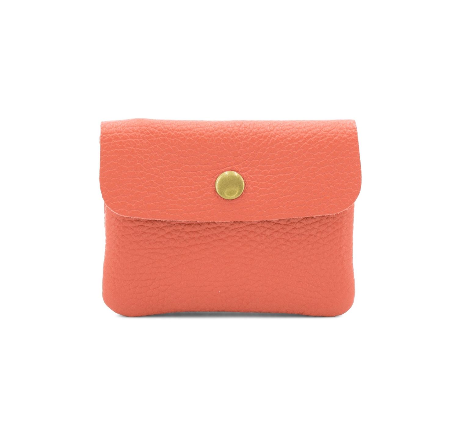 Leather Button Purse - Coral