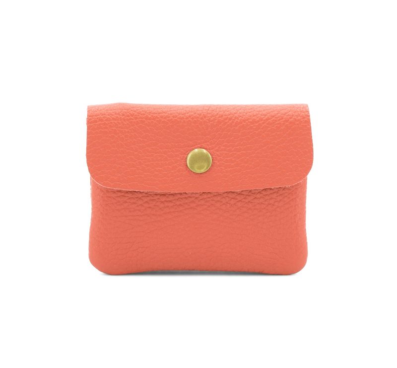 Leather Button Purse - Coral
