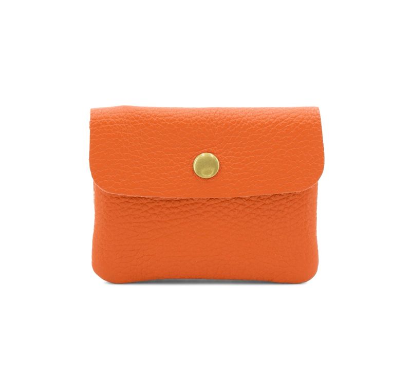 Leather Button Purse - Orange