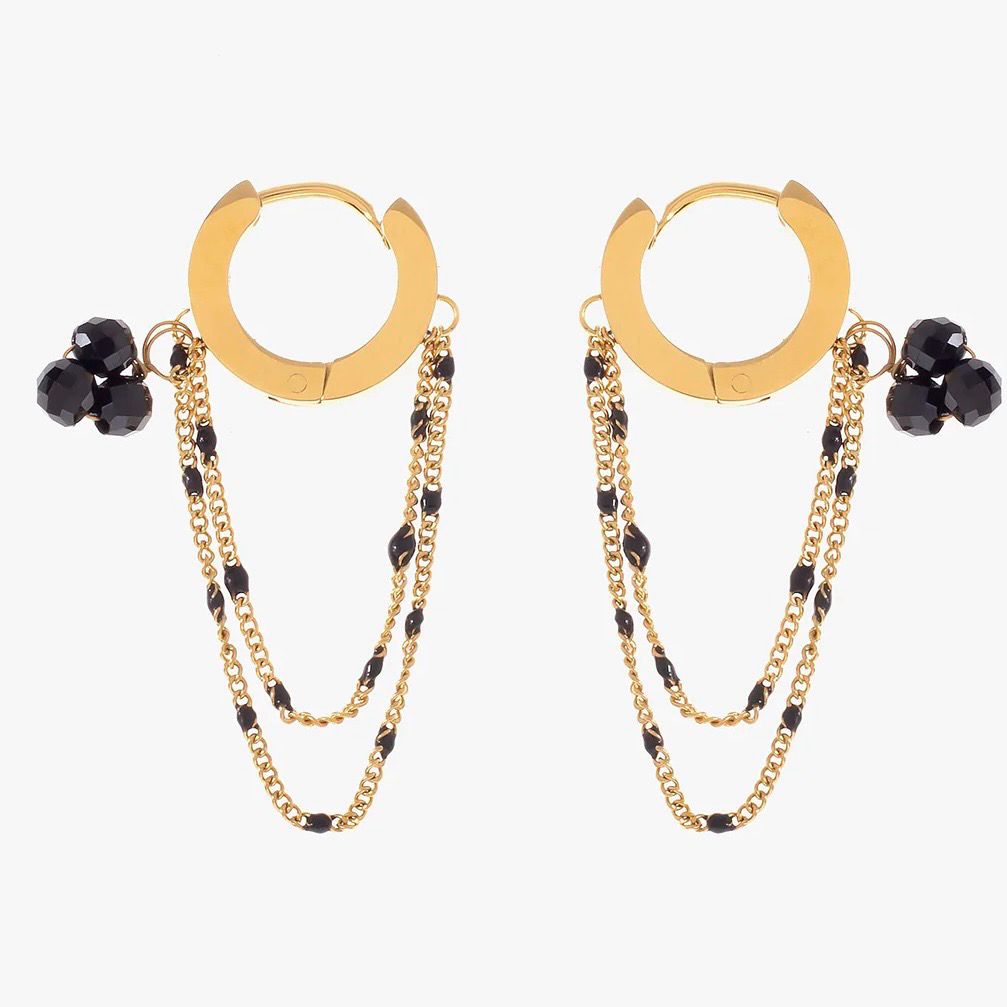 Black Stone Chain Earrings