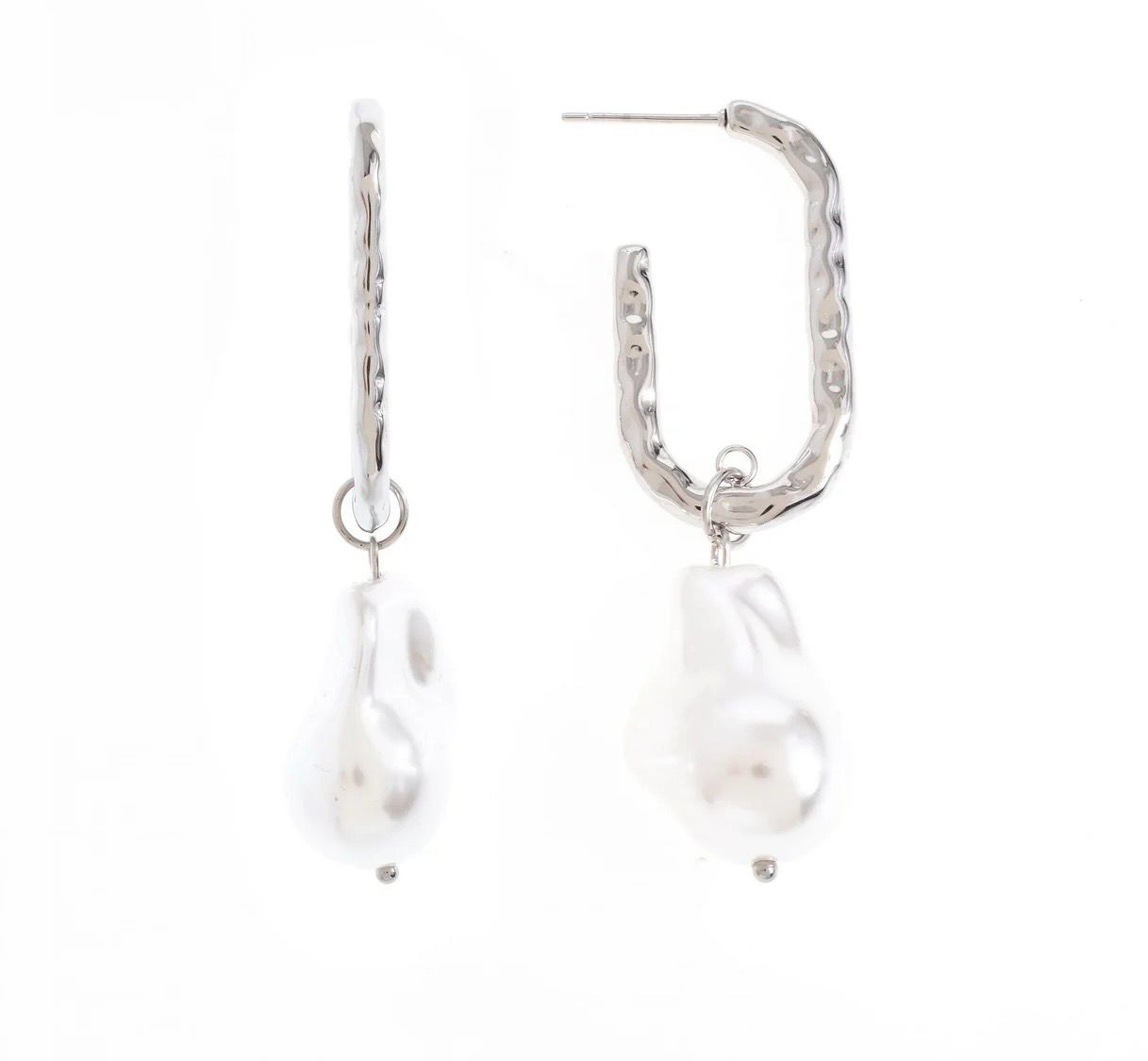 Hammered Metal Pearl Drop Earrings