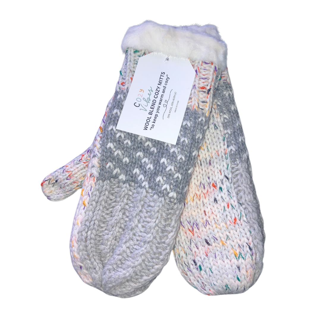 SPECIAL OFFER - Wool Blend Cozy Mitts - Patchwork Style Grey Tones