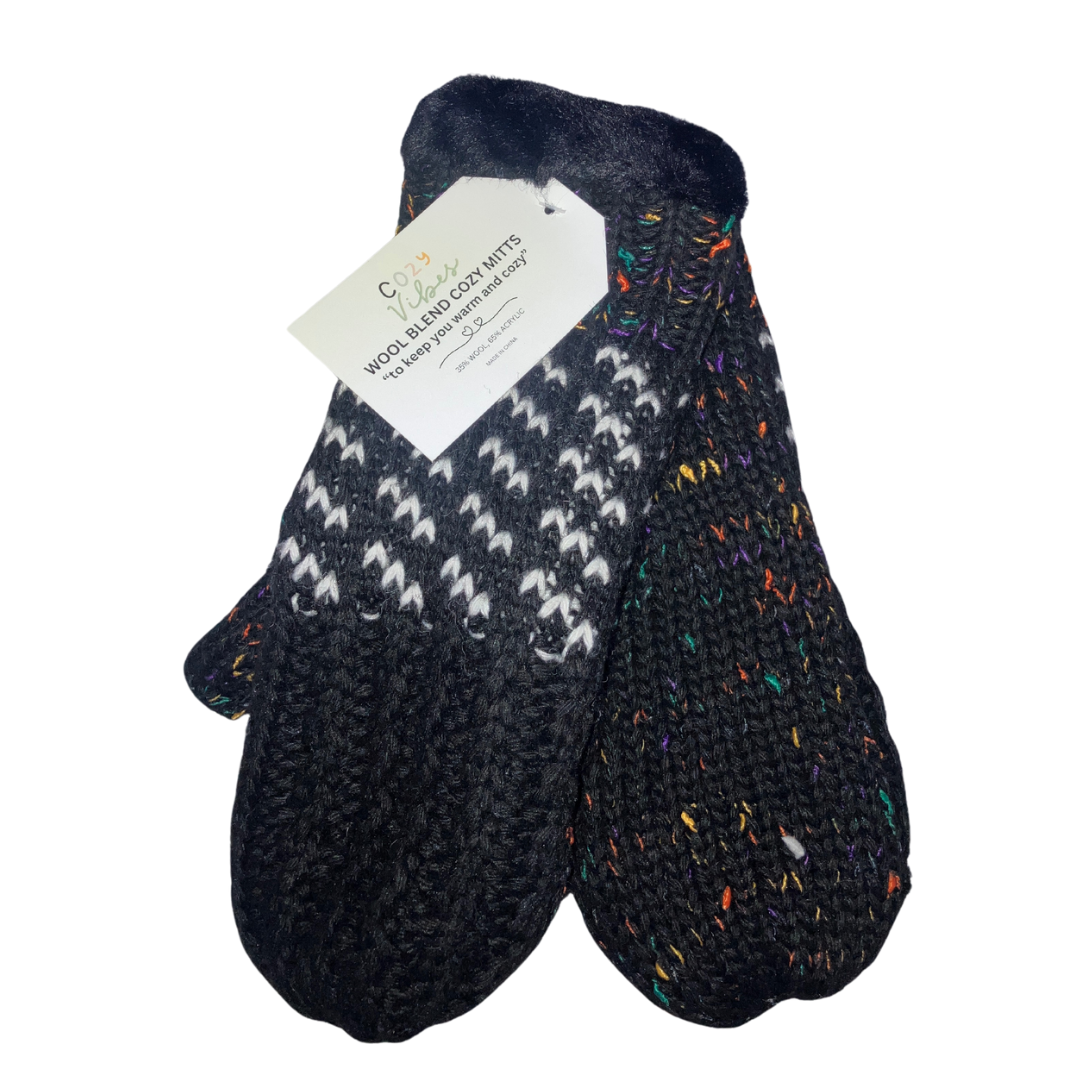 SPECIAL OFFER - Wool Blend Cozy Mitts - Patchwork Style Black