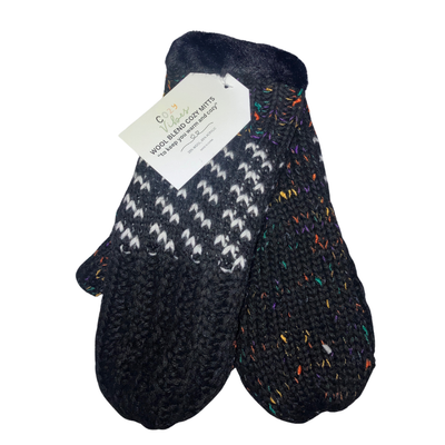 SPECIAL OFFER - Wool Blend Cozy Mitts - Patchwork Style Black