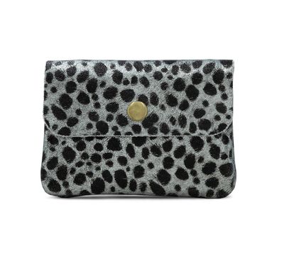 Leather Button Purse - Metallic Leather Grey Leopard