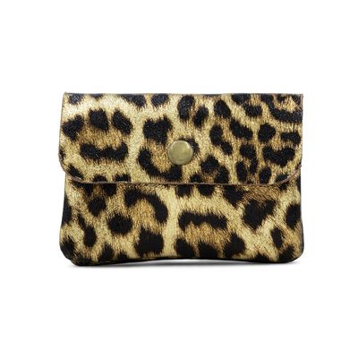 Leather Button Purse - Metallic Leather Gold Leopard