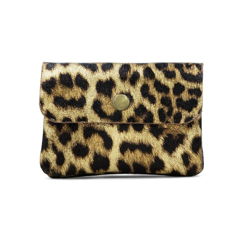 Leather Button Purse - Metallic Leather Gold Leopard