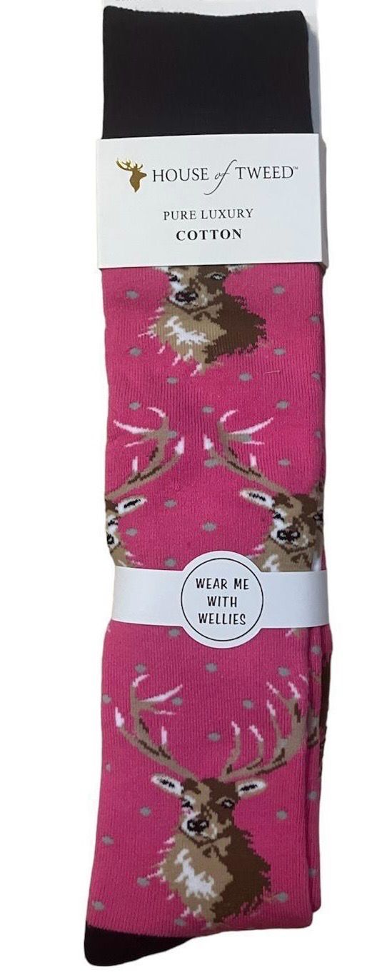 Stag Welly Socks - Pink