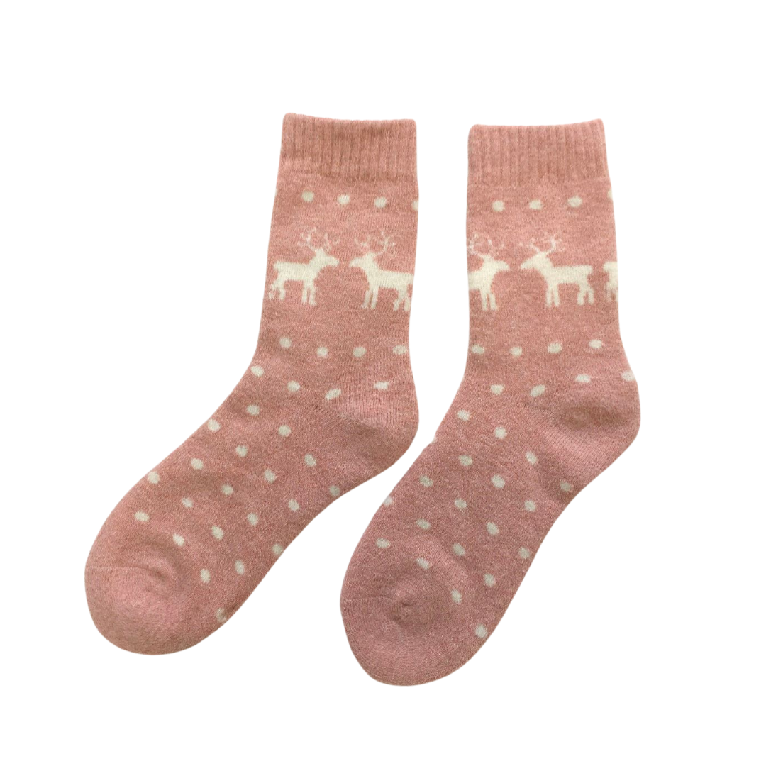 Deer And Spot Wool Blend Socks - Pink